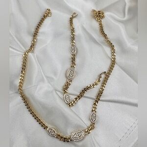 Gold Chain‎ Necklace with Crystal Embellishments